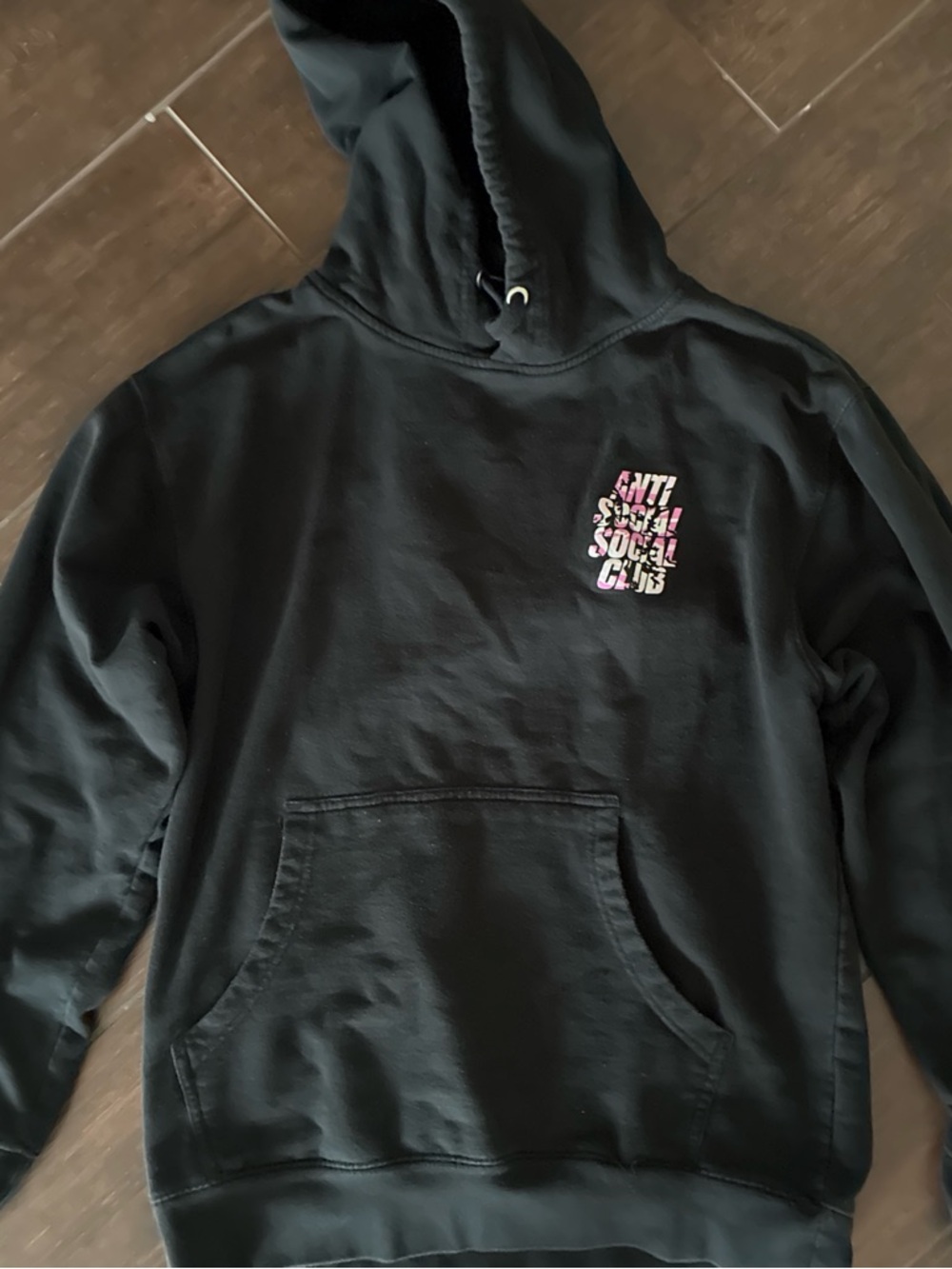 Used Anti Social Social Club Black Hoodie with Pink Camo Logo. Medium - Picture 3 of 3